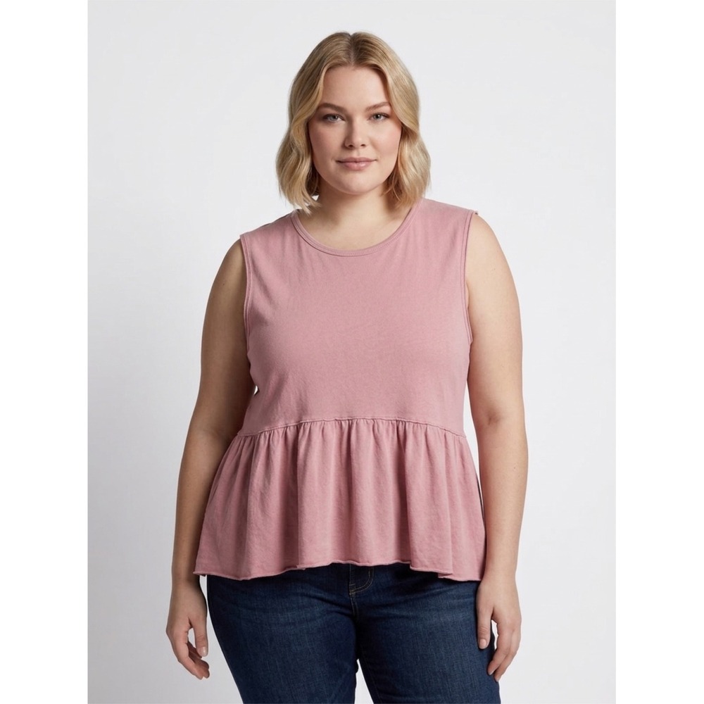 Free People We The Free Peplum Tank Top Pink Sleeveless Ruffle Hem Medium